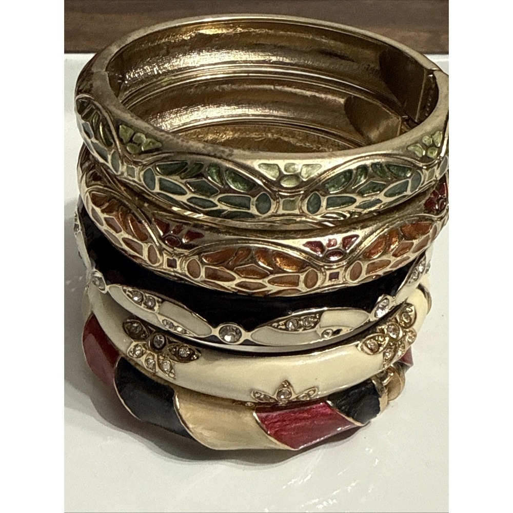 Vintage Enamel Hinged Bracelet Cloisonné Style Lot Of 5 Unbranded